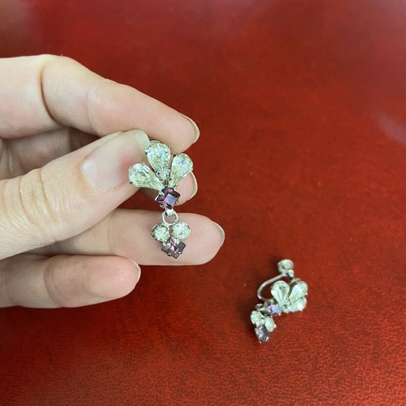 Vintage Harry Iskin Earrings - Purple Rhinestone with 1/20 12kt GF Screwback - Picture 3 of 5